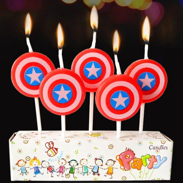 VIP CAPTAİN AMERİCA BIRTHDAY CANDLE KAPTAN AMERİKA PASTA MUMU 5 ADET KAPTAN AMERİKA DOĞUM GÜNÜ MUMU