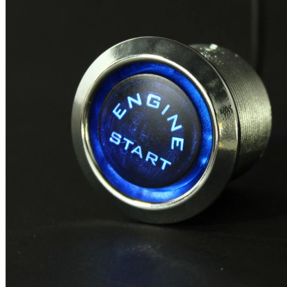 12V Araba Uyumlu Motoru Başlat Basmalı Düğme Anahtarı Ateşleme Marş Kiti Mavi LED Evrensel Parça