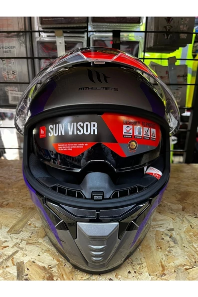 Kask Mt Thunder 4 Sv Valıant B2 Parlak Gri Mor Sarı - 2