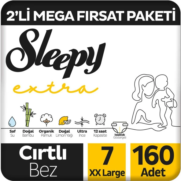 Sleepy Extra Günlük Aktivite 2'li Mega Fırsat Paketi Bebek Bezi 7 Numara Xxlarge 160 Adet