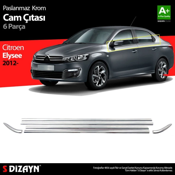 Citroen C-Elysee Krom için Cam Çıta 6 Parça 2012 Üzeri