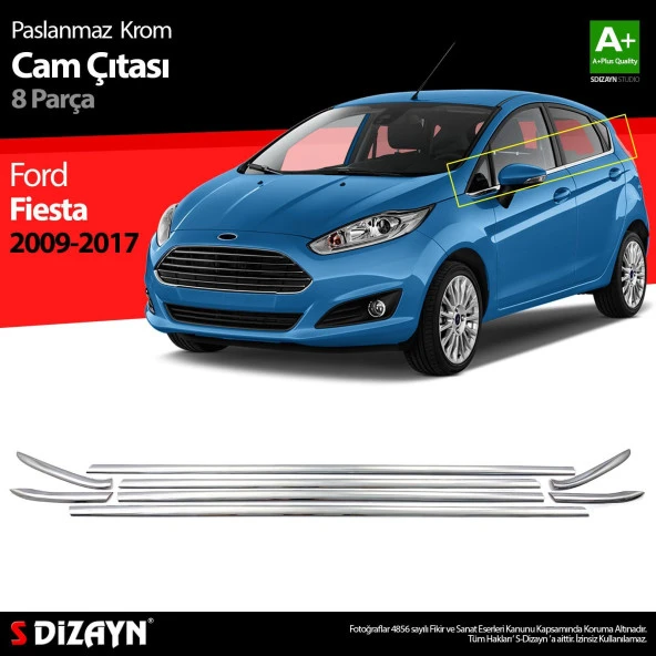 Ford Fiesta Krom için Cam Çıtası 8 Parça 2009-2017