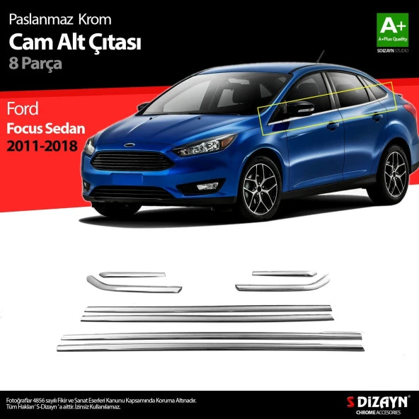Ford Focus 3 için Sedan Krom Cam Çıtası 8 Parça 2011-2018 ürün görseli