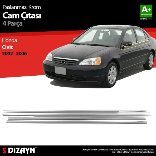 Honda Civic Krom için Cam Çıtası 4 Parça 2002-2006