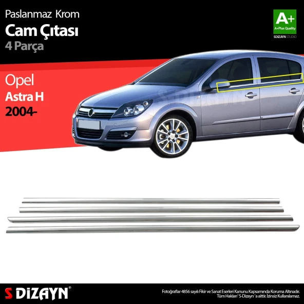 Opel Astra H için Hatchback Krom Cam Çıtası 4 Parça 2004 Üzeri
