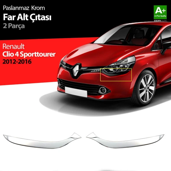 Renault Clio 4 için Sport Tourer Krom Far Alt Çıtası 2 Parça. 2012-2016