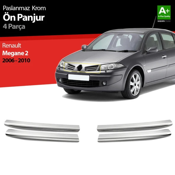 Renault Megane 2 için Krom Ön Panjur 4 Parça 2006-2010