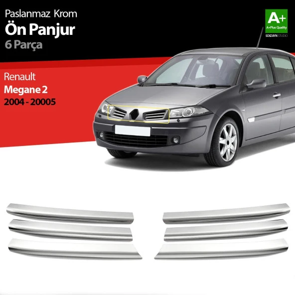 Renault Megane 2 için Krom Ön Panjur 6 Parça 2004-2005