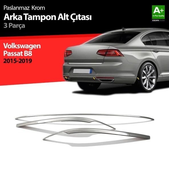 Volkswagen Passat B8 için Krom Arka Tampon Alt Çıtası 3 Parça 2015 Üzeri