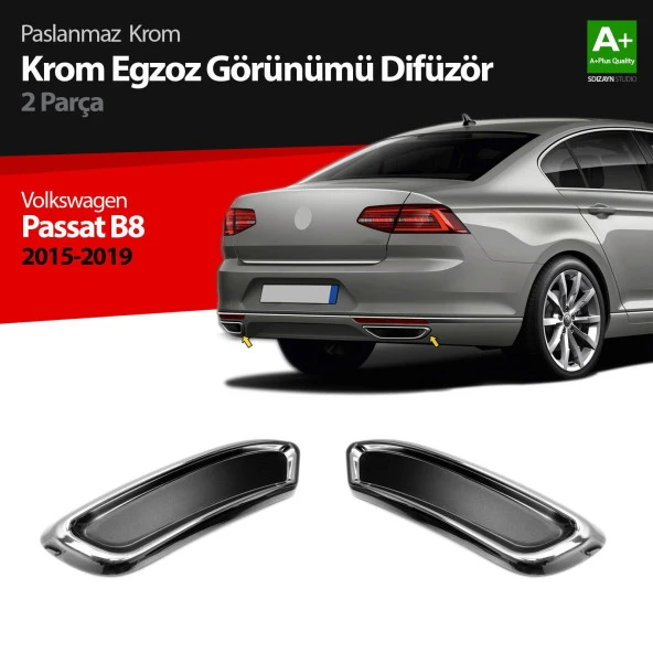 Volkswagen Passat B8 için Krom Egzoz Görünümü Difüzör R Line Still 2 Parça S Dizayn 2015-2019