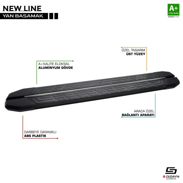 Volkswagen Transporter Uyumlu T5 Kısa Şase Newline Siyah Yan Basamak 213 Cm 2003-2010