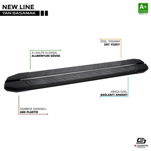 Mercedes Viano Uyumlu W639 Uzun Şase Newline Siyah Yan Basamak 259 Cm 2004-2014 ürün görseli