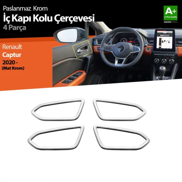 Renault Captur 2 için Krom İç Kapı Kolu Çerçevesi 4 Parça. 2020 Üzeri (Mat Krom)