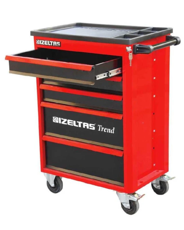 İzeltaş Trend Serisi Takım Dolabı 5 Çekmeceli Kırmızı Gövde Boş - Gri