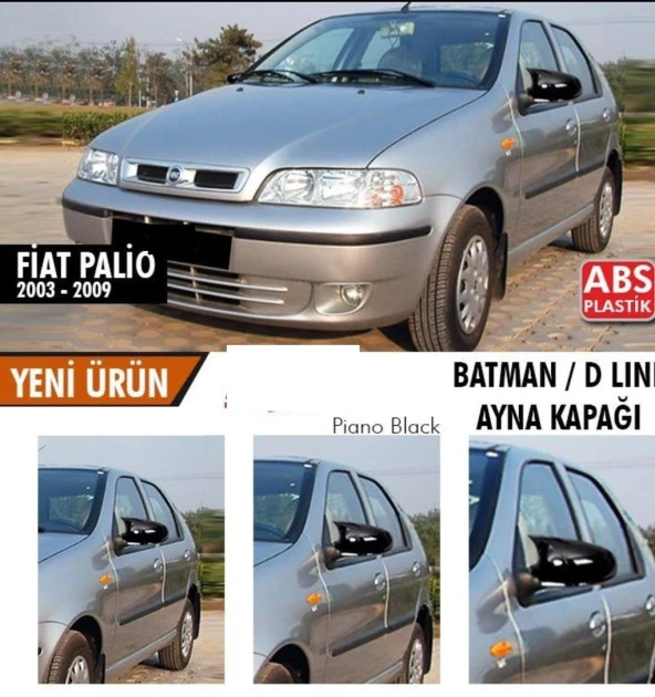 Fiat Palio (2003-2009) için Batman Yarasa Ayna Kapağı (Parlak Siyah)