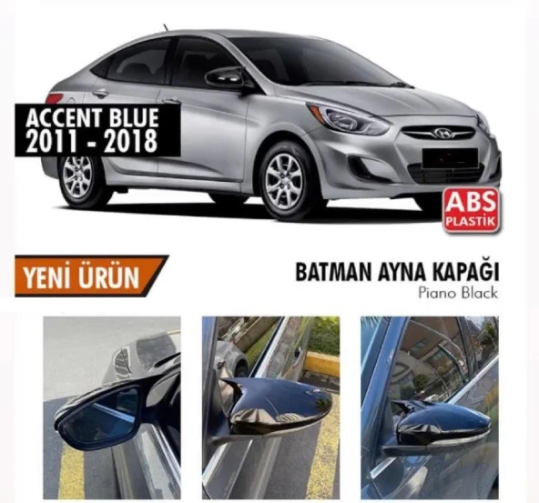 Hyundai Accent Blue için Sinyalli Batman Yarasa Ayna Kapağı Piano Black / 2011-2019