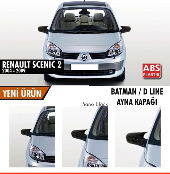 Renault Scenic 2 için (2004-2009) Sonrası Batman Yarasa Ayna Kapağı (Piano Black)