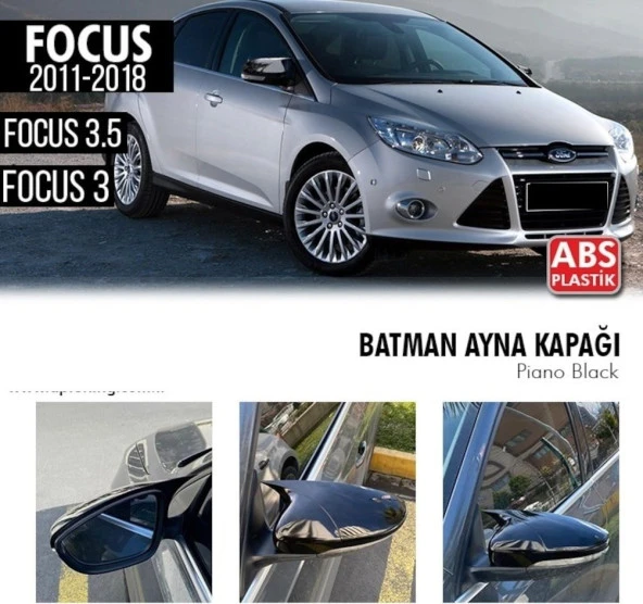 Ford Focus 3-3,5 için (2011-2018) Hatchback Batman Ayna Kapağı (Parlak Siyah)