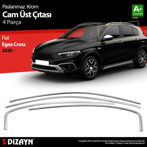 Fiat Egea Cross için Krom Cam Üst Çıtası 4 Parça. 2020 Üzeri