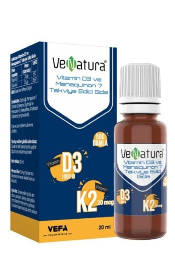 Venatura Vitamin D3 Ve Menaquinon 7 Takviye Edici Gıda 20 ml