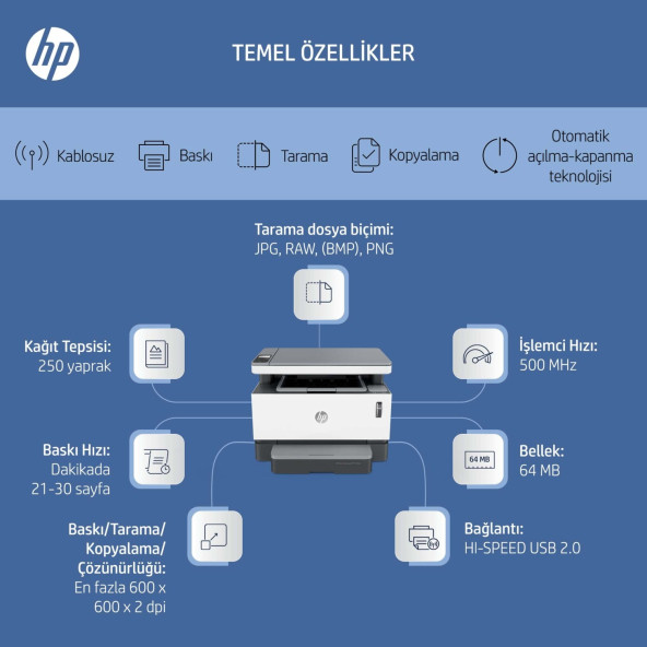 HP Neverstop Laser MFP 1200w Fotokopi Tarayıcı Wifi Airprint Doldurulabilir Tanklı Lazer Yazıcı 4RY26A - 4