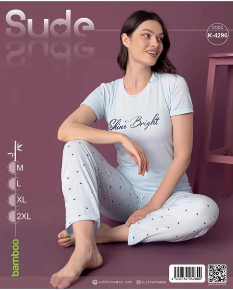 Sude K-4296 Shıne Brıght Bambu Kadın Kısa Kol Pijama Takımı