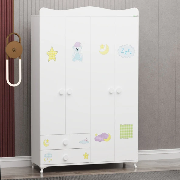 Garaj Home Yıldız 4 Kapaklı 2 Çekmeceli Dolap - Uykucu - Resim 3