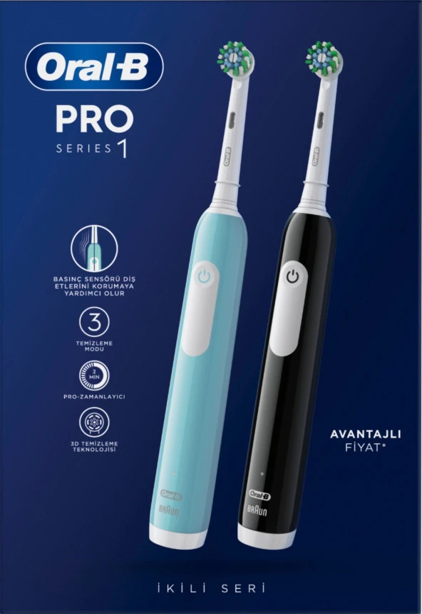 Oral-B Pro Series 1 İkili Paket, Siyah ve Mavi e 2 Diş Fırçası Başlığı, Brau - 7