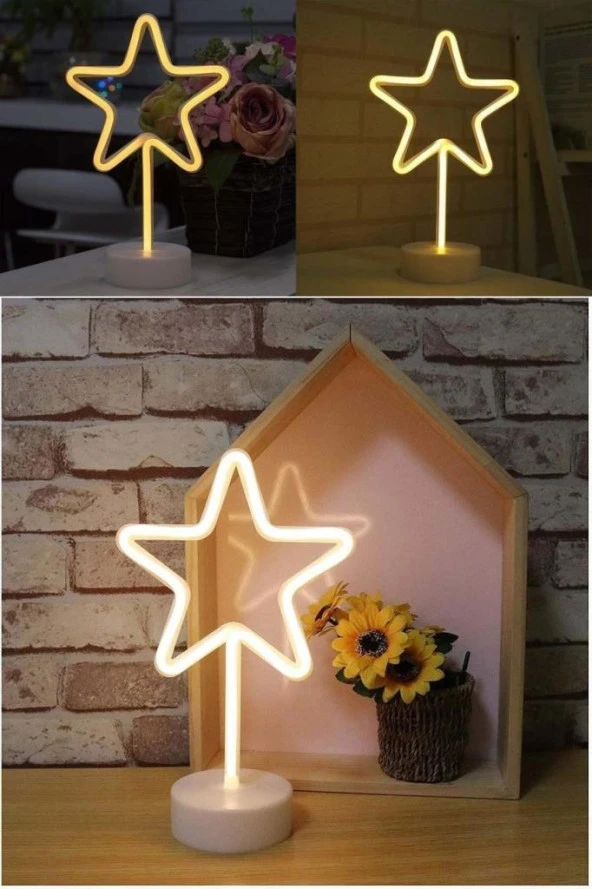 Sarı Yıldız Model Neon Led Işıklı Dekoratif Gece Lambası