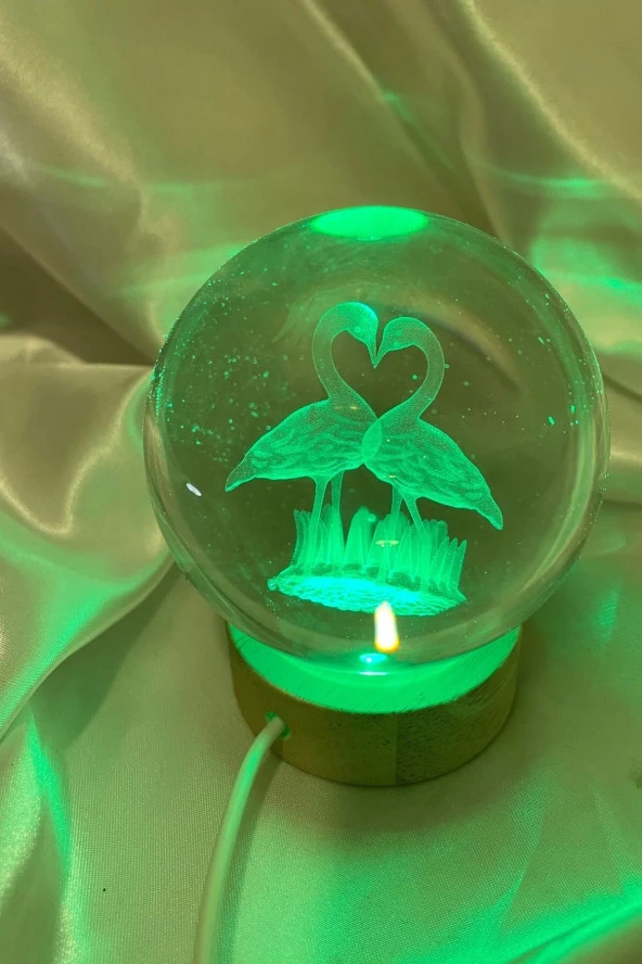 3D Led Işık Cam Küre Çok Işıklı Ahşap Kuğu Büyük Boy 8cm