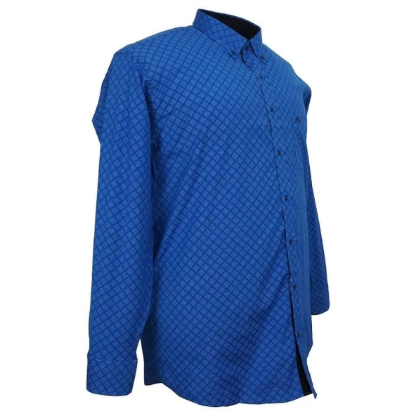 Büyük Beden Likralı Mevsimlik Gömlek Mavi - 2