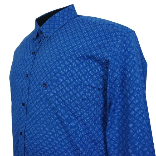 Büyük Beden Likralı Mevsimlik Gömlek Mavi - 3