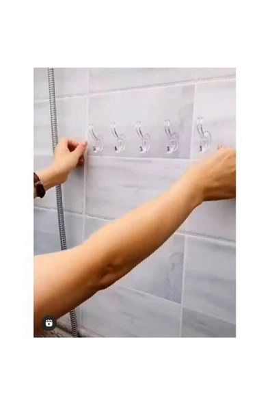 5'li Kendinden Yapışkanlı Güçlü Şeffaf Askılık - Kapı Arkası Mutfak Duvar Banyo Askı