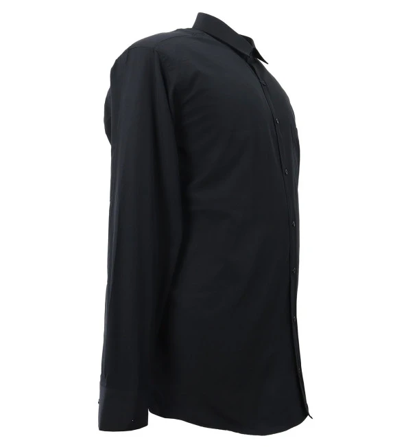 siyah Erkek Büyük Beden Uzun Kol Klasik Gömlek - 2