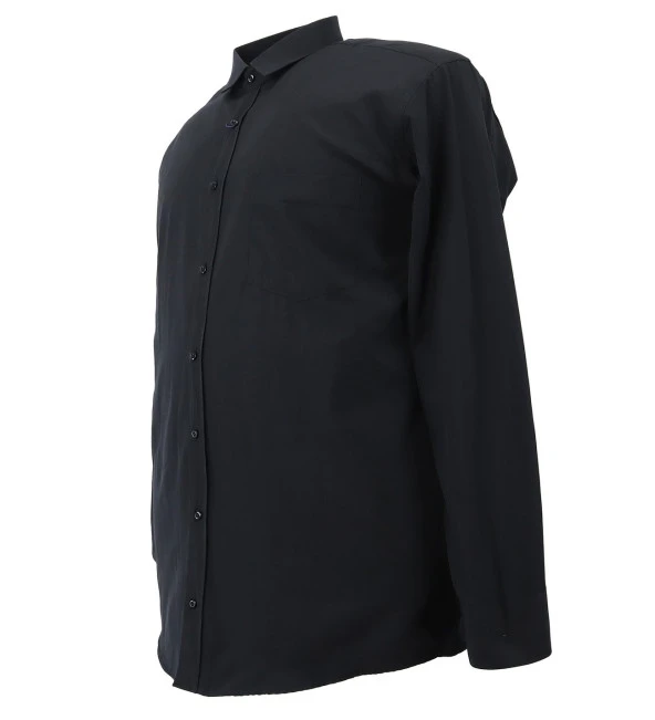 siyah Erkek Büyük Beden Uzun Kol Klasik Gömlek - 3