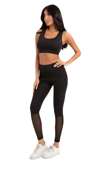 Mesh Dizaltı Tül Panel Spor Kadın Tayt 5035