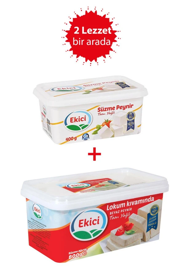 Ekici Tam Yağlı Lokum Kıvamında Beyaz Peynir 800 gr + Ekici Süzme Peynir 400 gr 2'li Lezzet Paketi