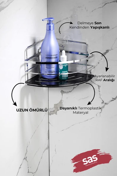Yapışkanlı Ömür Boyu Paslanmaz Kristal Ayarlanabilir Raf Banyo Düzenleyici Şampuanlık 2 ADET LK-01 - Resim 2