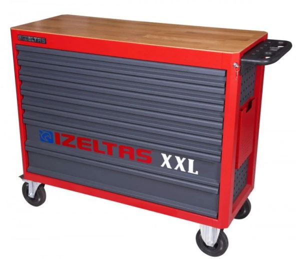 İzeltaş Takım Dolabı Ahşap Üst Tablalı Kırmızı Antrasit xxl (7 Çekmeceli)