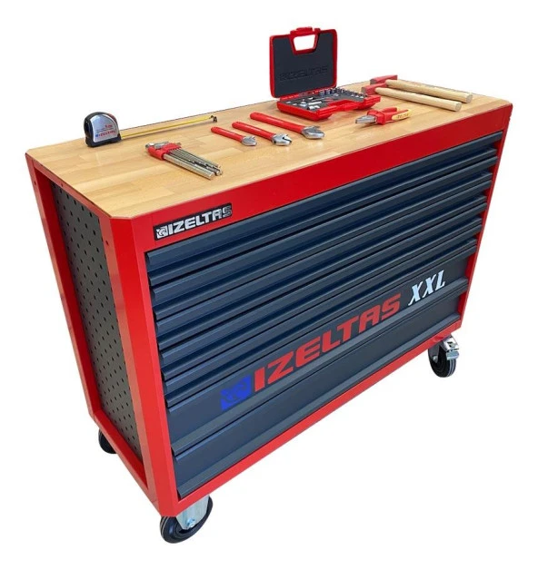 İzeltaş Takım Dolabı Ahşap Üst Tablalı Kırmızı Antrasit xxl (7 Çekmeceli) - 2