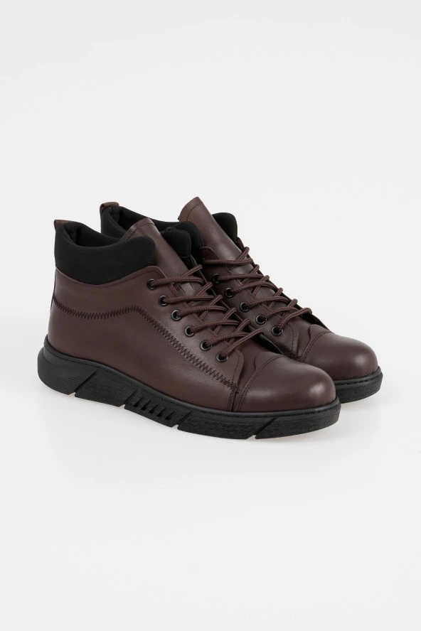 Hakiki Deri Erkek Bağcıklı Bot Fermuarsız Bilek Detaylı Düz Taban Kışlık Bot - Resim 2