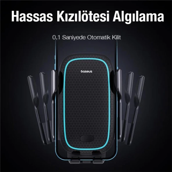 Baseus Super Araç Şarjı Led Işıklı Otomatik Kilitleme Kablosuz 15W Araç Şarjı Araç Telefon Tutucu - 4