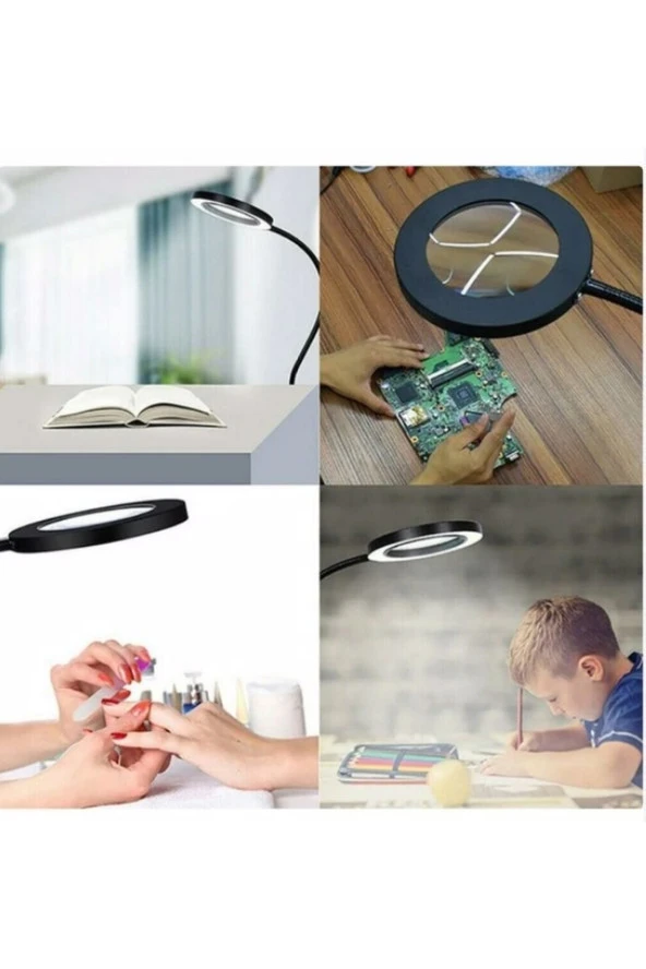 -masa Lambası Çalışma Lambası Masa Üstü Büyüteç Tamirci Büyüteci 2 Farklı Led Işıklı - 2