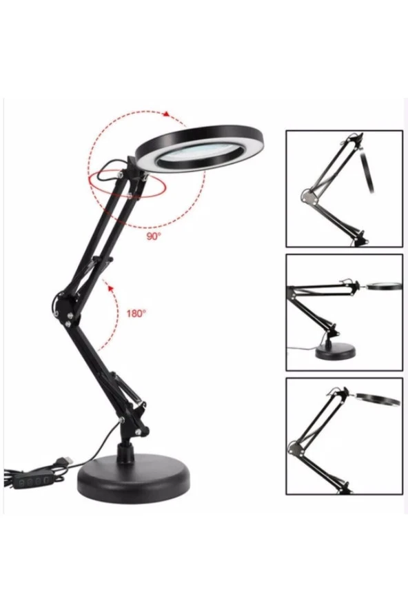 -masa Lambası Çalışma Lambası Masa Üstü Büyüteç Tamirci Büyüteci 2 Farklı Led Işıklı - 3