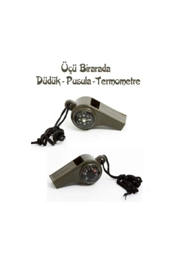 Pusulalı Termometreli Düdük - Survival Askılı Düdük - 2