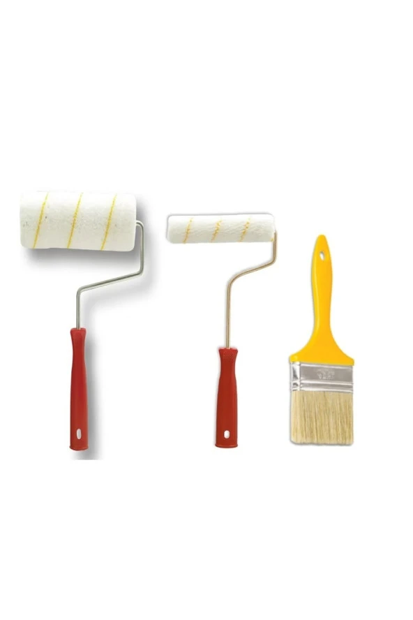 Boyacı Seti  Set Saten Rulo + Parmak Rulo + Kestirme Fırça Set 3lü