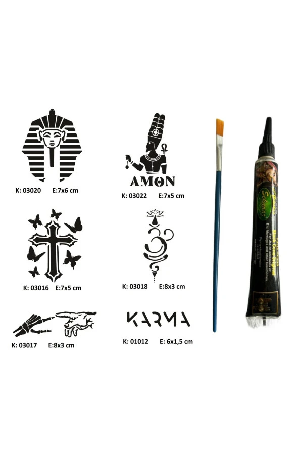 Farklı İnançlar Tüp Kına ve Fırça hediyeli Tattoo Geçici Dövme Seti