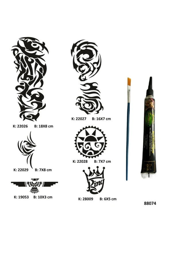 Tribal ve Kol Tüp Kına ve Fırça hediyeli Tattoo Geçici Dövme Seti