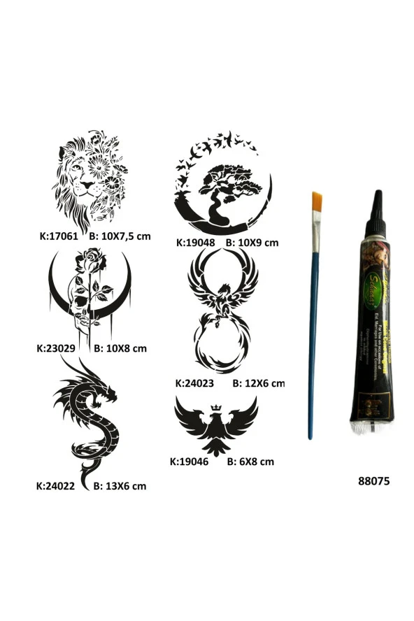 Vahşi Güzellikler Tüp Kına ve Fırça hediyeli Tattoo Geçici Dövme Seti ürün görseli 1