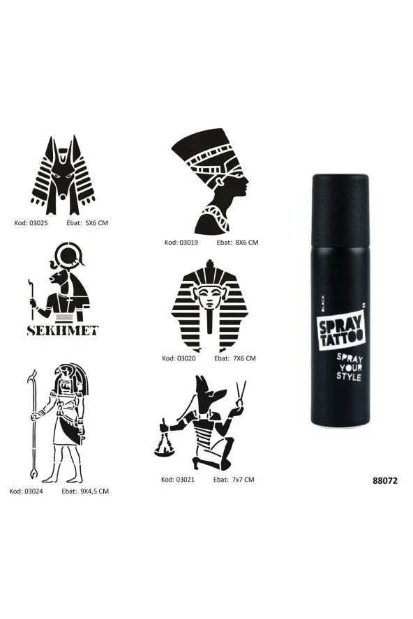 Antik Mısır Tanrıları Spray Tattoo Geçici Dövme Seti Sprey Dövme Kiti